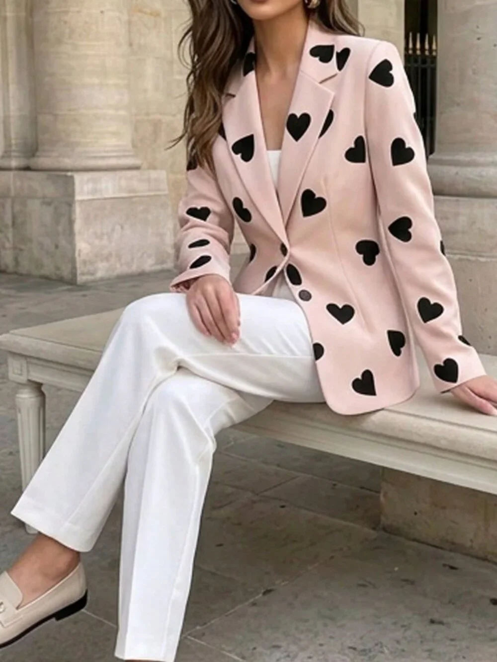 Multicolor Casual Women's Geometric Random Print Lapel Two-Button Blazer Jacket